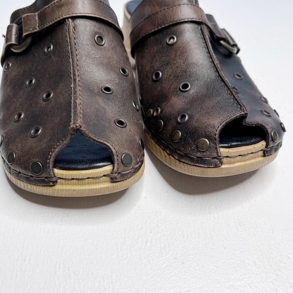 Rieker Brown Leather Studded peep toe Mules Sz 7 - Picture 4 of 6